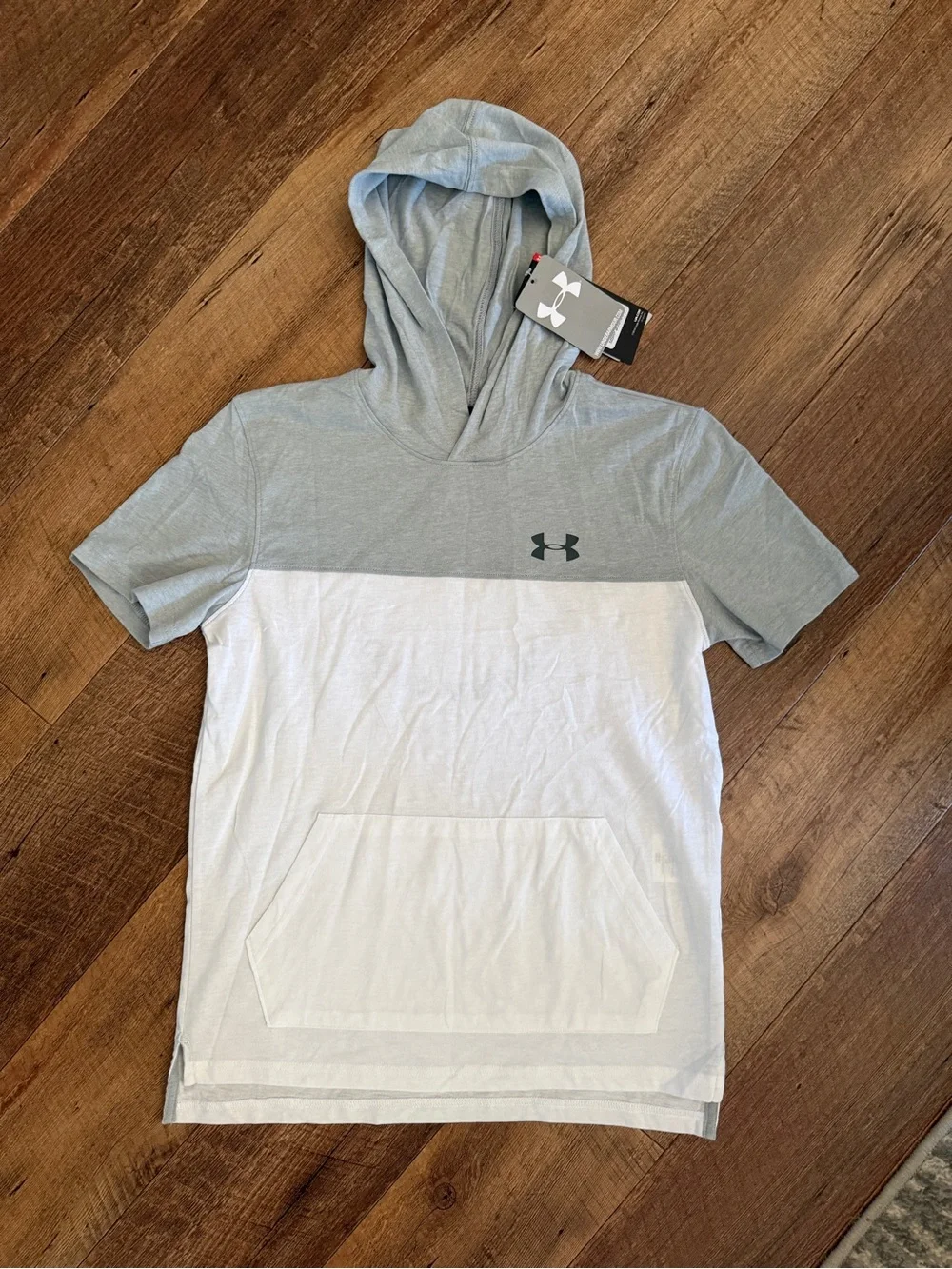 Under Armour Two-Tone Grey & White Short-Sleeve Hooded Top